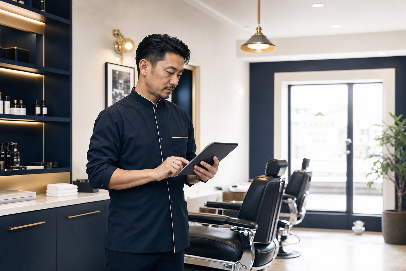 バーバーで施術する理容師